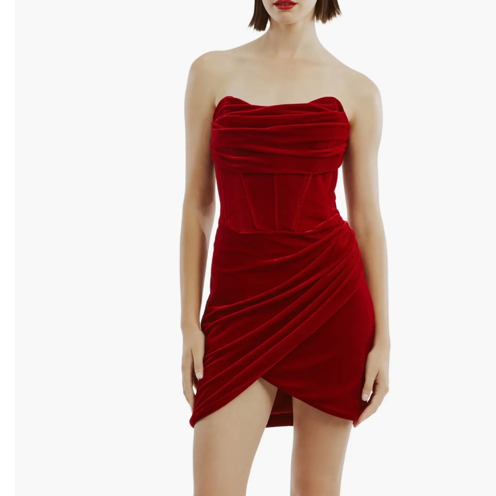 Bardot Red Sheath Mini Dress Cowl Neck Sleeveless